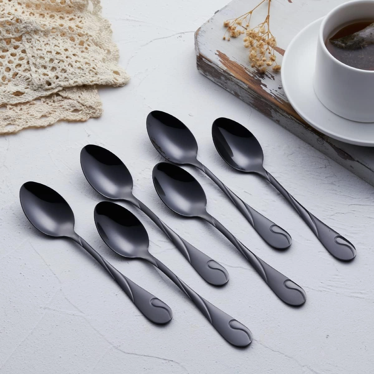 Black Silverware Set for 6, 30-Piece Stainless Steel Flatware Set, Shiny Black Metal Cutlery Set, Include Fork, Knife and Spoon Set, Dishwasher Safe