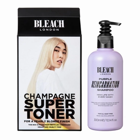 Bleach London Creamy Blonde Maintenance - Champagne Super Toner & Reincarnation bond-restoring Purple Shampoo - for maintaining warm blonde hair - Vegan & PETA-Approved - for all hair types