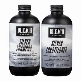 Bleach London Silver Shampoo and Conditioner - Vegan & PETA-Approved Purple Toning Formula, Neualises Yellow Tones - Paraben & Silicone Free - (Pack of 2 x 250 ml)