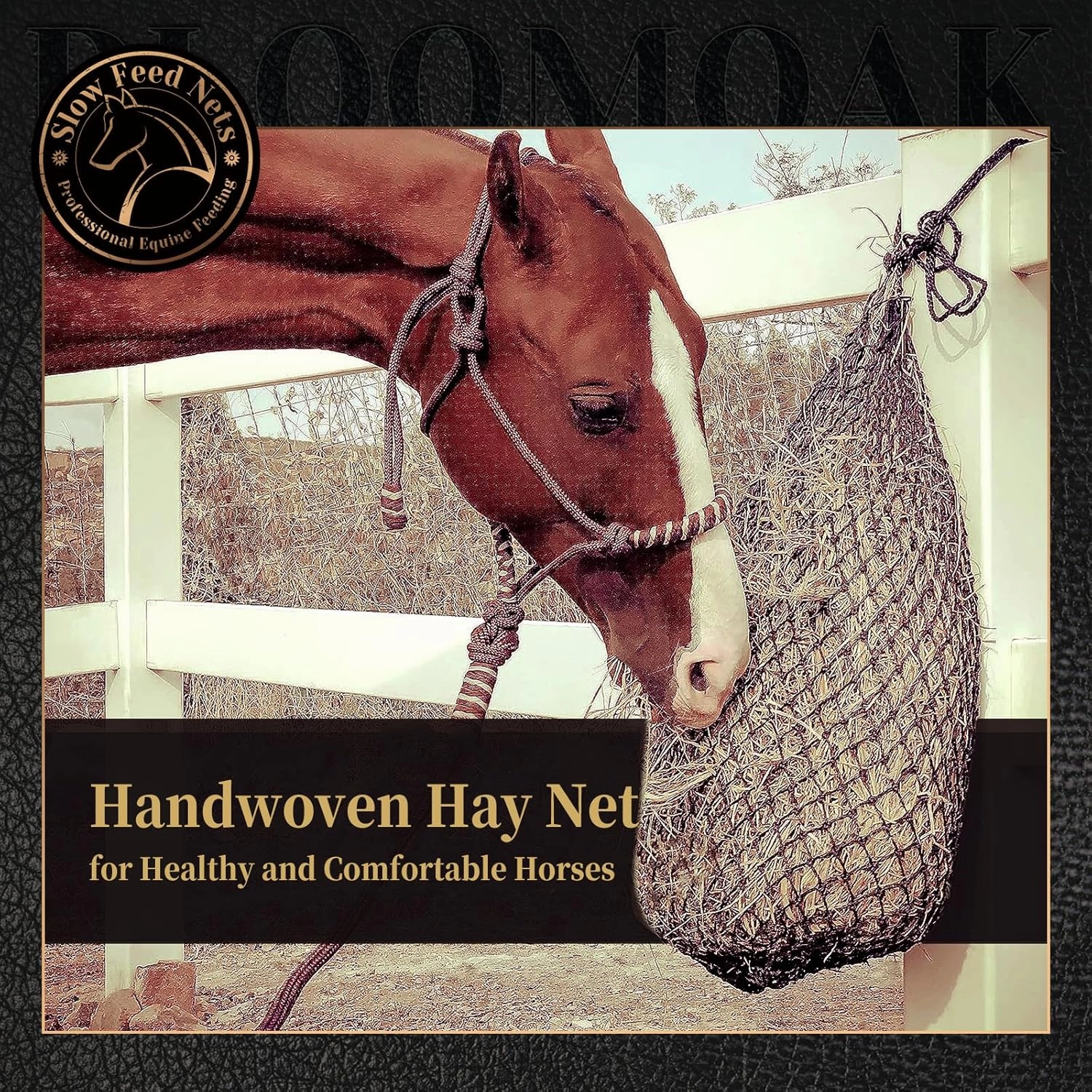 Bloomoak Slow Feed Hay Net for Horses, 40" Hay Bag with 2 inch Hole for Horse and Goat, Heavy Duty PE,Easy Fill with Rings…