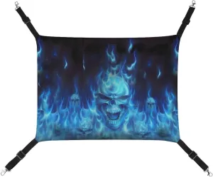 Blue Flame Skull Cat Hanging Hammock Soft Breathable Pet Cage Dog Hammock with Adjustable Straps and Metal Hooks