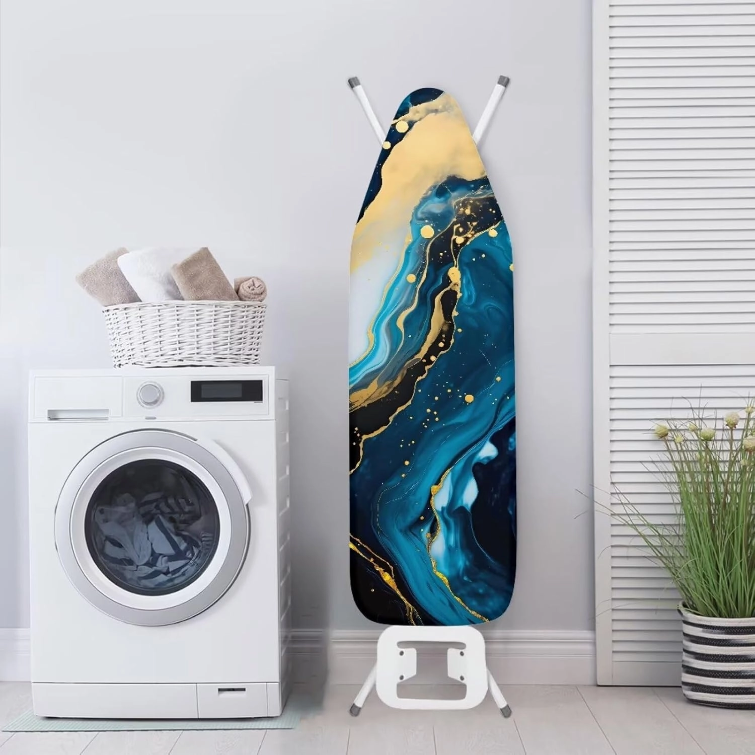 Blue Marble Print Iron Board Cover with Padding 15x54 Inch Standard Ironing Board Cover with Elastic Edge, Cute Home Decoration Table Top Ironing Board Cover