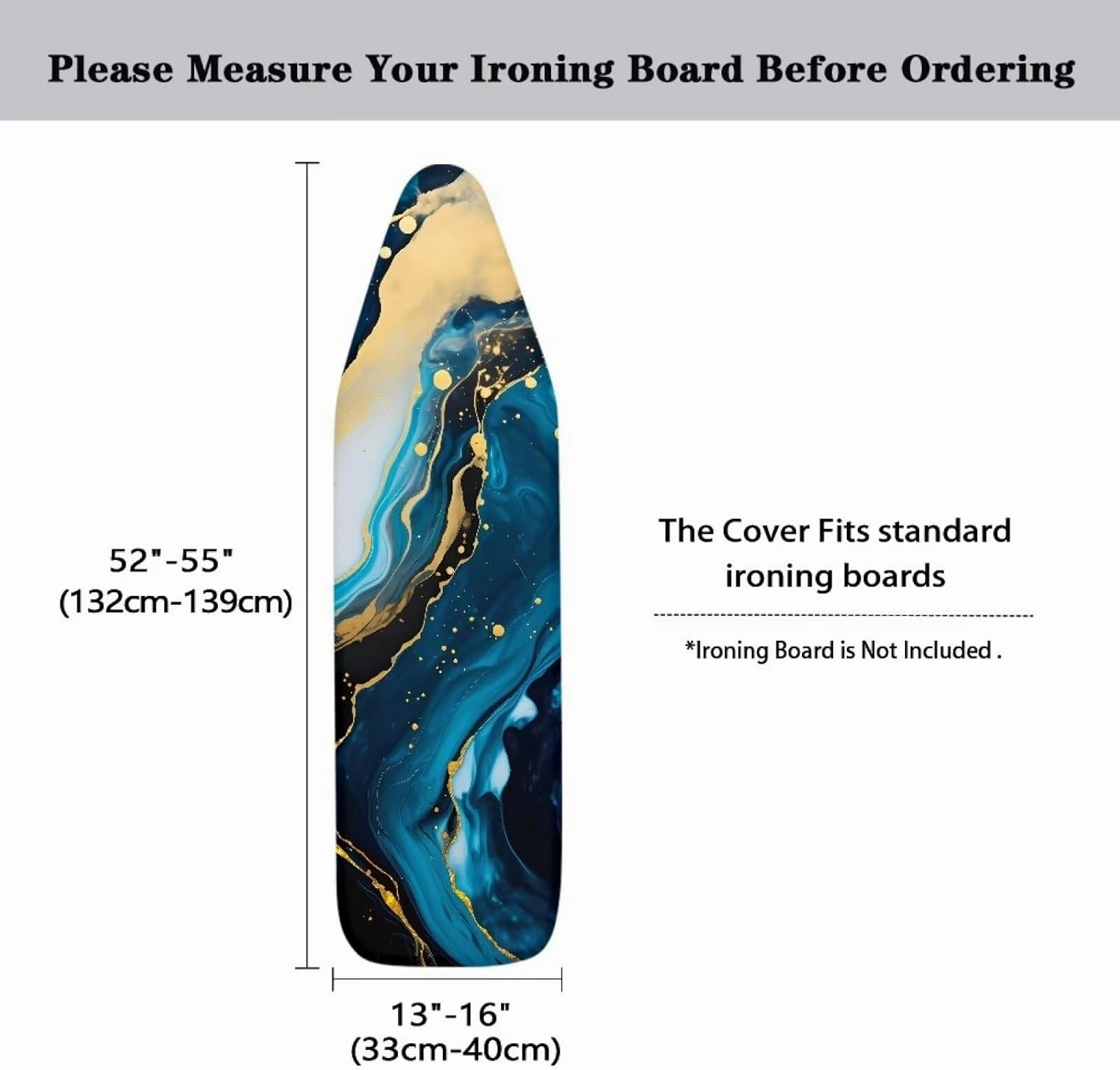 Blue Marble Print Iron Board Cover with Padding 15x54 Inch Standard Ironing Board Cover with Elastic Edge, Cute Home Decoration Table Top Ironing Board Cover