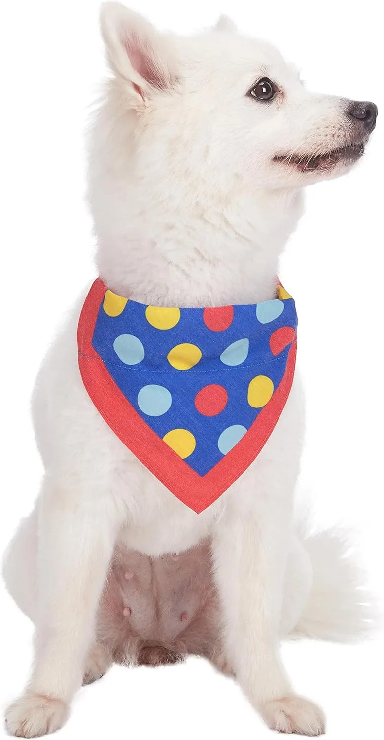Blueberry Pet 7 Patterns Bold Polka Dots Vivid Red Cotton Blend Neckerchief Scarf Bandana Adjustable Dog Collar, Small, Neck 12"-16"