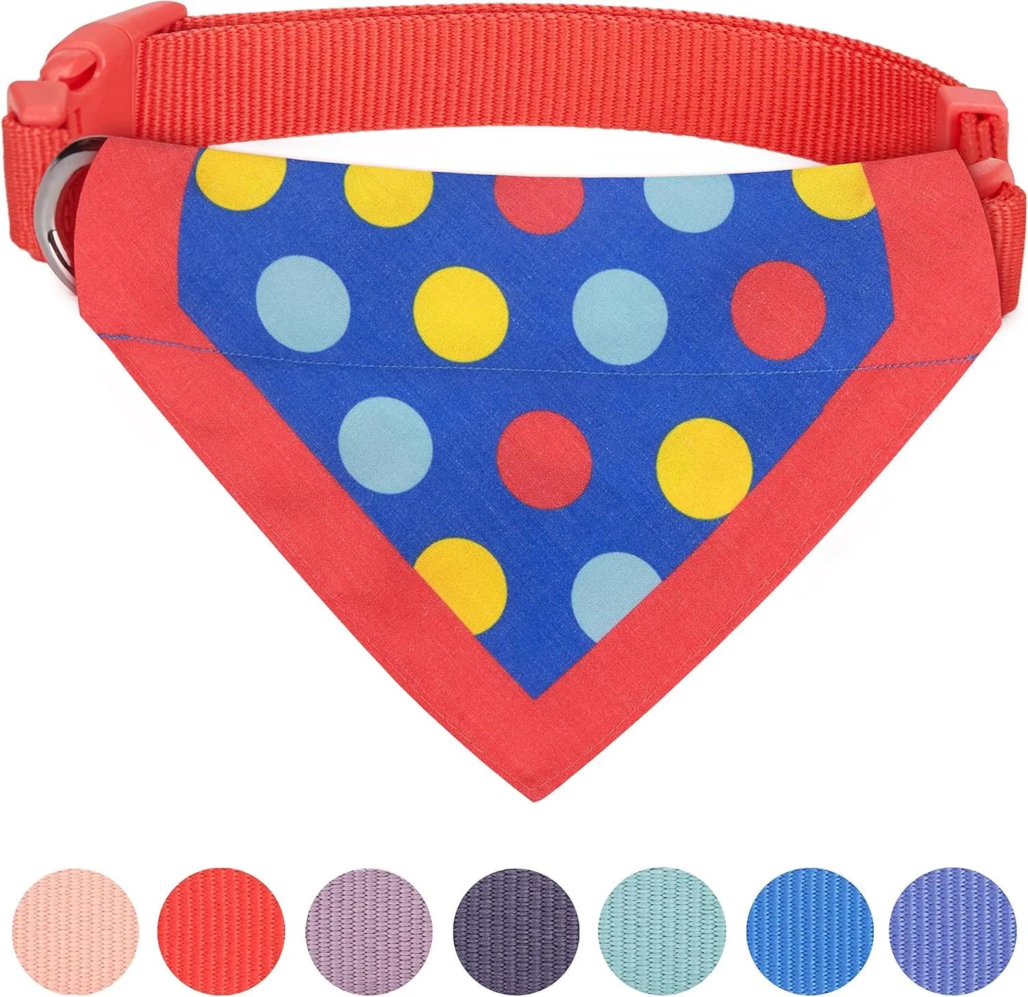 Blueberry Pet 7 Patterns Bold Polka Dots Vivid Red Cotton Blend Neckerchief Scarf Bandana Adjustable Dog Collar, Small, Neck 12"-16"
