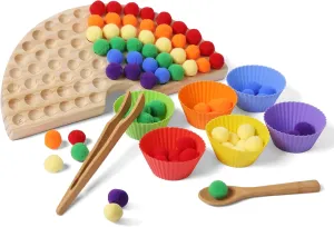Board Beads Game Pine Wooden Rainbow Bead Maze Montessori Color Sorting Toys for Toddlers 1-3 Match Game Bead Board, Peg Board Organizer Accessories for Fine Motor Skills Development