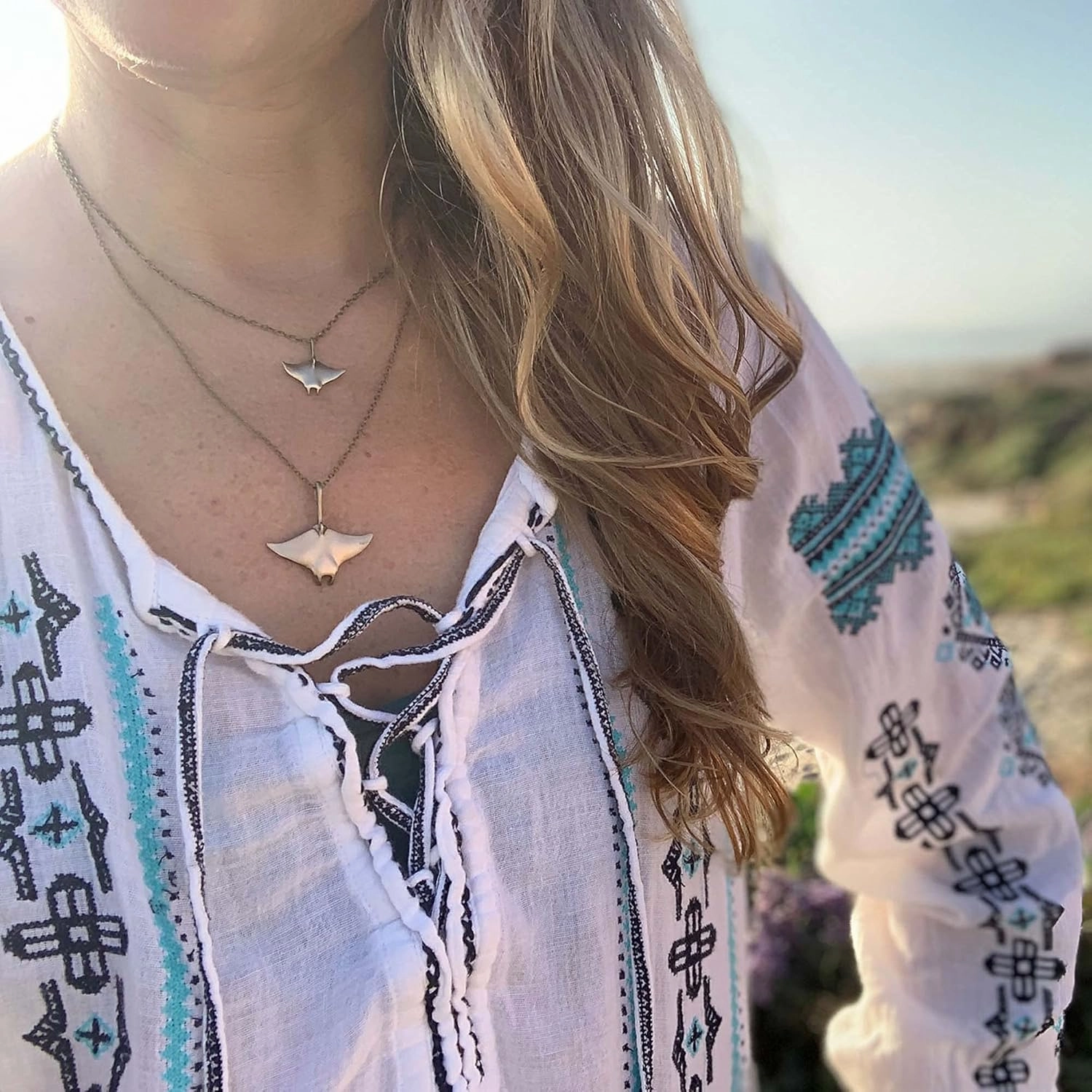 Boho Manta Ray Necklace for Women- Bronze Beachy Boho Necklaces, Manta Ray Necklace for Women, Sea Life Gifts, Bronze Stingray Charm, Brown Manta Ray Necklace. Gifts for Manta Ray Lovers, Scuba Gifts