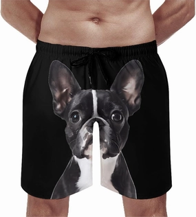 Boston Terrier Cute Funny Men's Swim Trunks Printed Quick Dry Swimwear Beach Shorts With Pocket