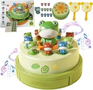 Bounce and Catch Frog Board Game - Interactive Musical Toy for Kids 4-6 - Parent-Child Jumping Frogs Table Game (Green, 1 Set)