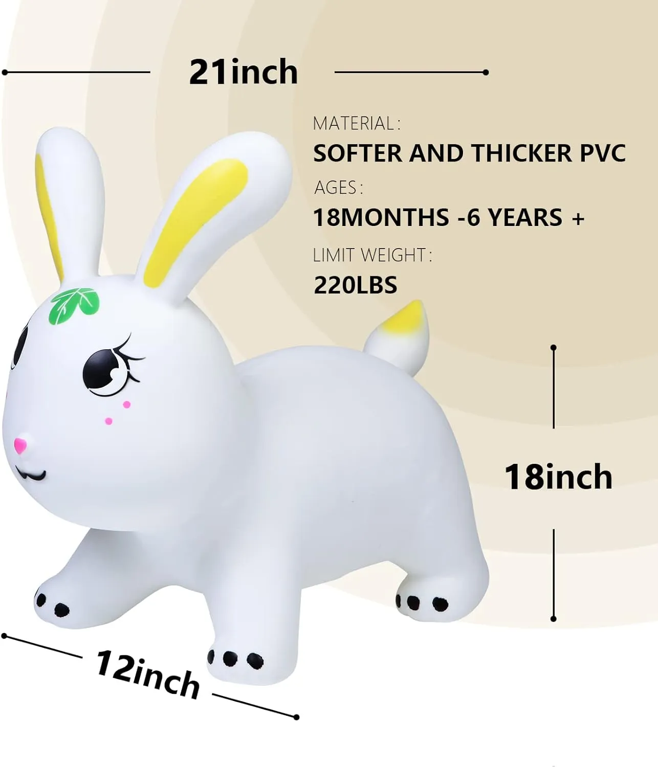 Bouncy Horse Rabbit for Kids,Ride on Hopping Toy Outdoor Indoor Inflatable Jumping Animals,Hobby Horse Jumps,Holiday Birthday Gift 24 Months 2 3 4 5 6