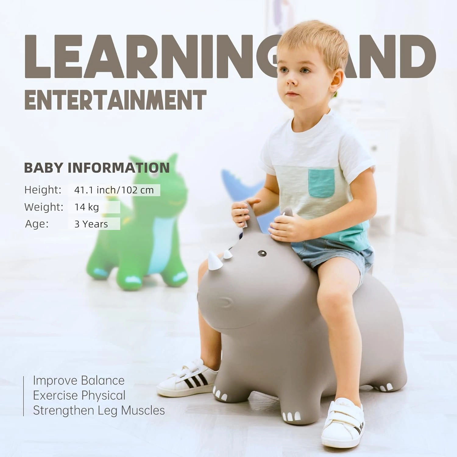 Bouncy Horse Animals Hopper,Inflatable Bouncing Horse Jumping Animals for Toddlers,Ride On Hopping Toys for Girls/Boys,Great Gift W/P (Grey)