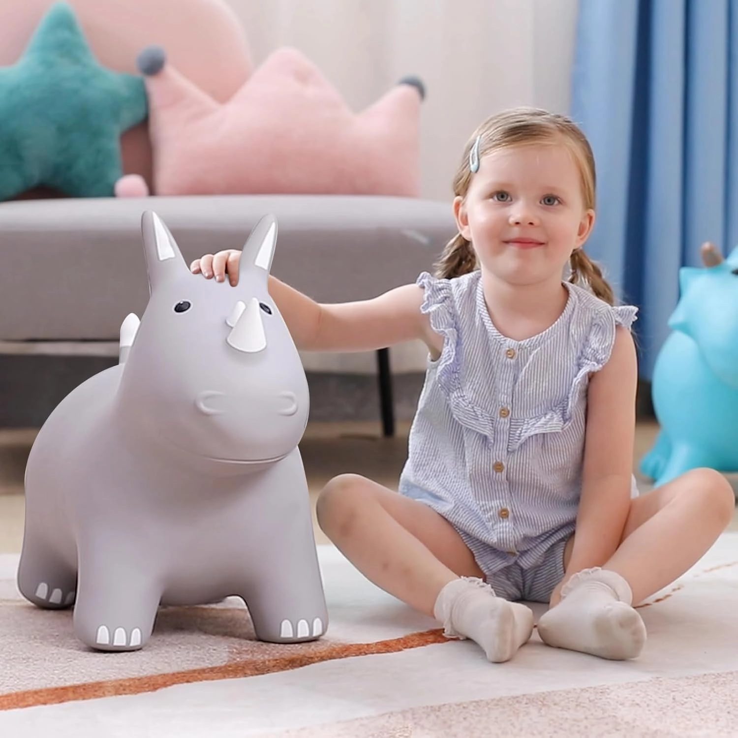 Bouncy Horse Animals Hopper,Inflatable Bouncing Horse Jumping Animals for Toddlers,Ride On Hopping Toys for Girls/Boys,Great Gift W/P (Grey)
