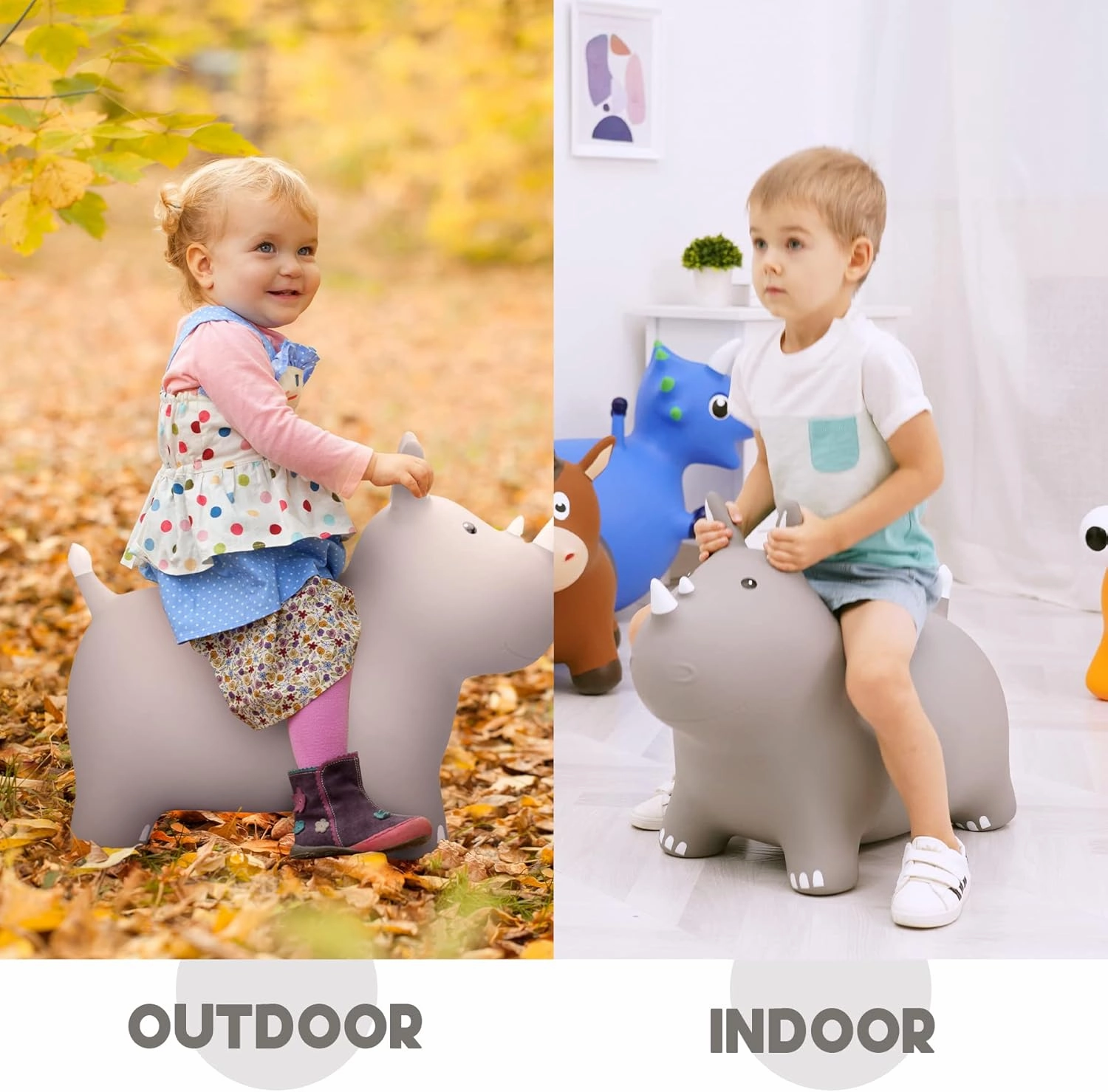 Bouncy Horse Animals Hopper,Inflatable Bouncing Horse Jumping Animals for Toddlers,Ride On Hopping Toys for Girls/Boys,Great Gift W/P (Grey)