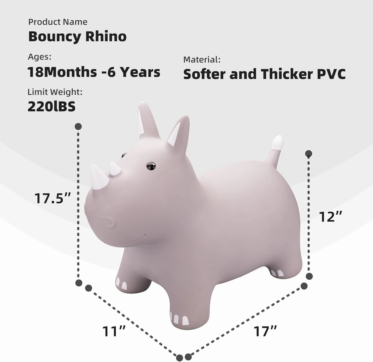 Bouncy Horse Animals Hopper,Inflatable Bouncing Horse Jumping Animals for Toddlers,Ride On Hopping Toys for Girls/Boys,Great Gift W/P (Grey)