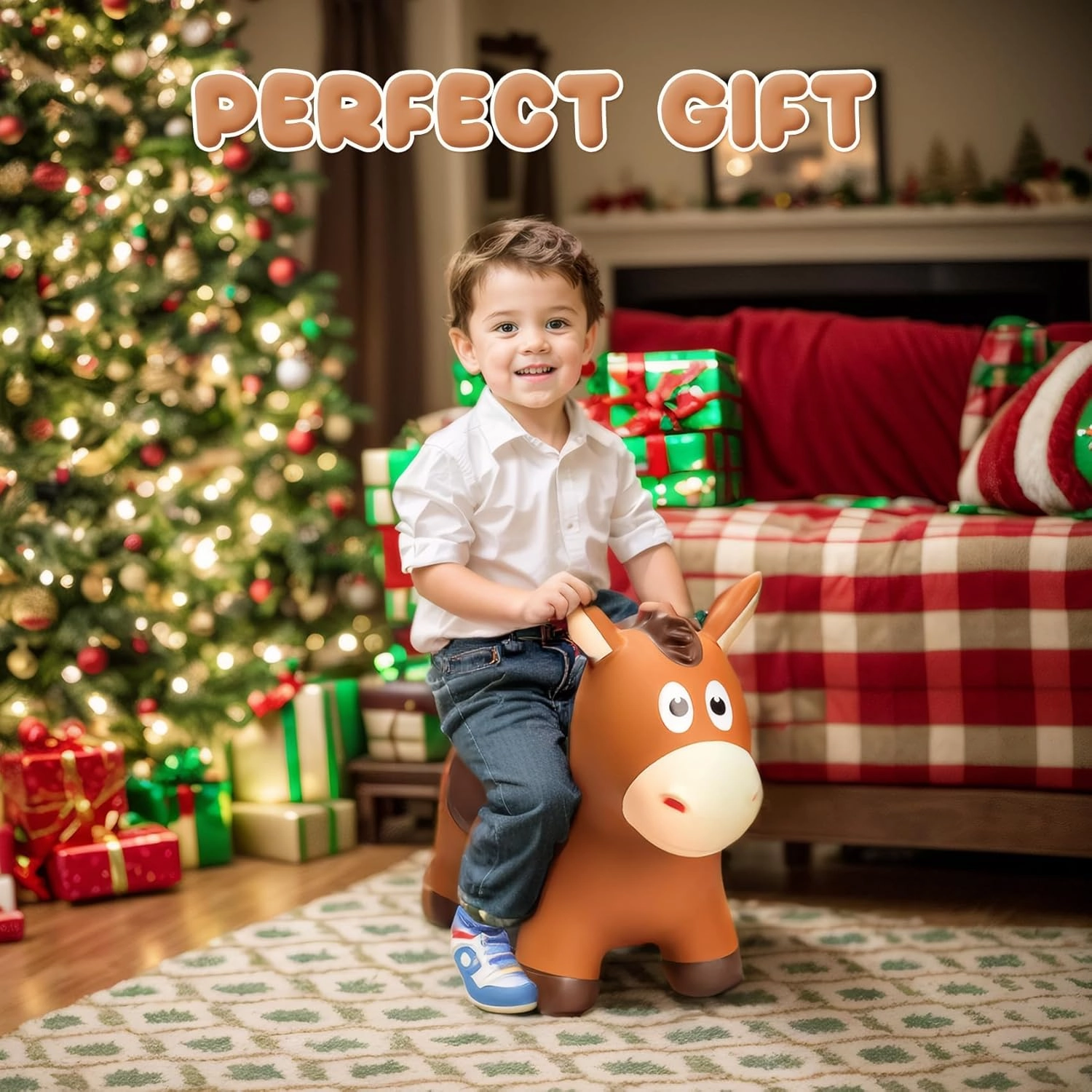 Bouncy Horse for Toddlers 1-3, Inflatable Ride on Bouncy Animal Hopper Toys for 1 2 3 4 5 Year Old Girl Boy Kids First Birthday Gift, Outdoor Indoor Soft Play Equipment(Pump Included)