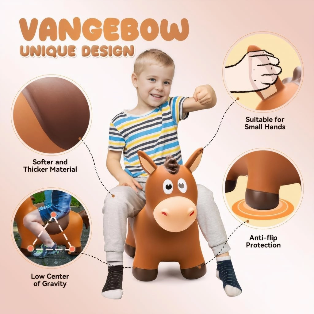 Bouncy Horse for Toddlers 1-3, Inflatable Ride on Bouncy Animal Hopper Toys for 1 2 3 4 5 Year Old Girl Boy Kids First Birthday Gift, Outdoor Indoor Soft Play Equipment(Pump Included)