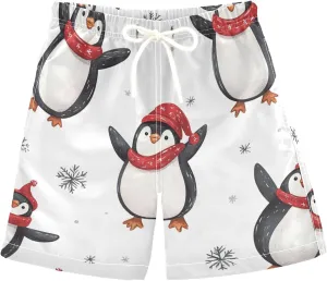 Boys Beach Board Shorts Penguin Cute Cool Snow Swim Trunk Teen Swimwear