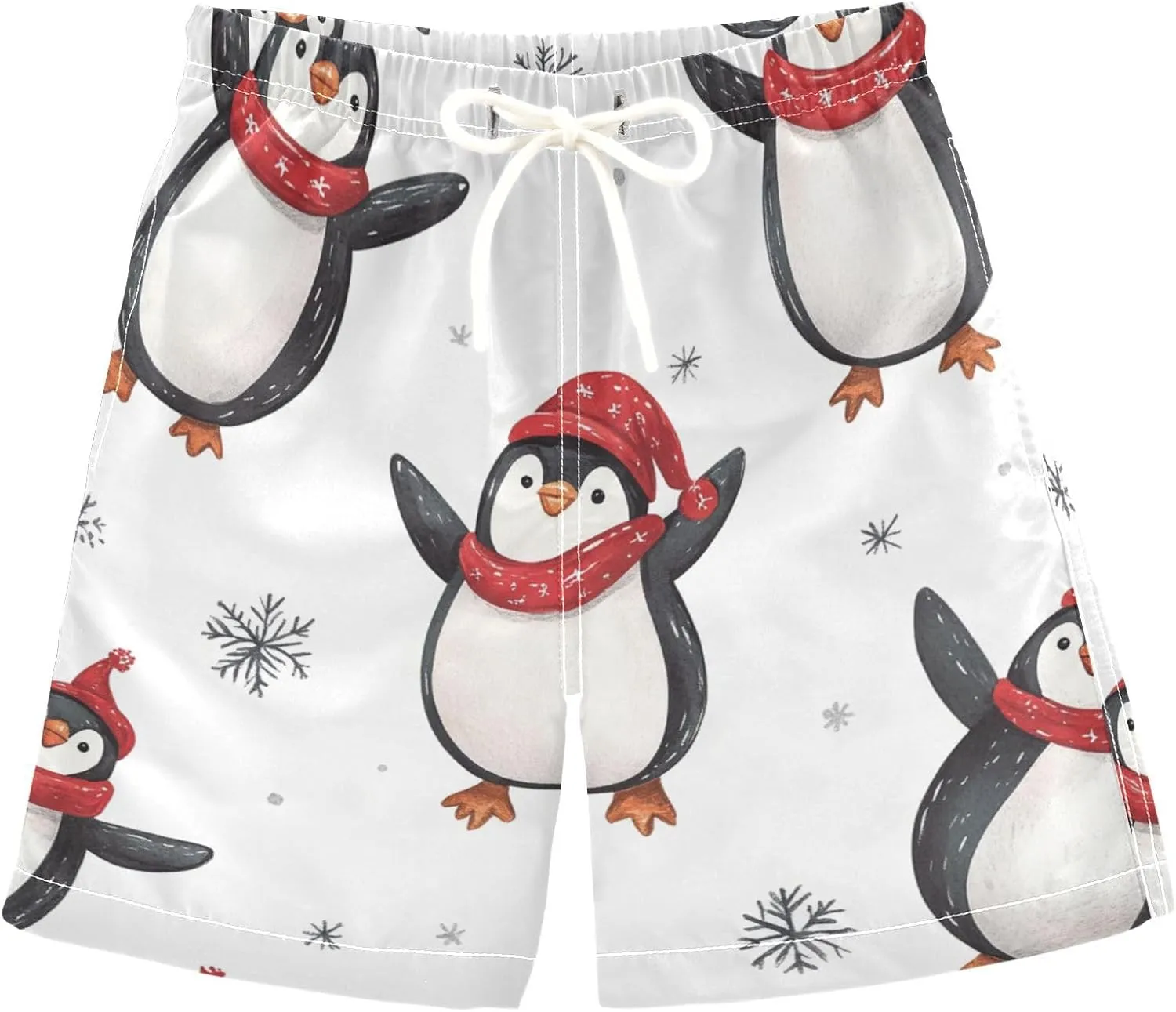 Boys Beach Board Shorts Penguin Cute Cool Snow Swim Trunk Teen Swimwear