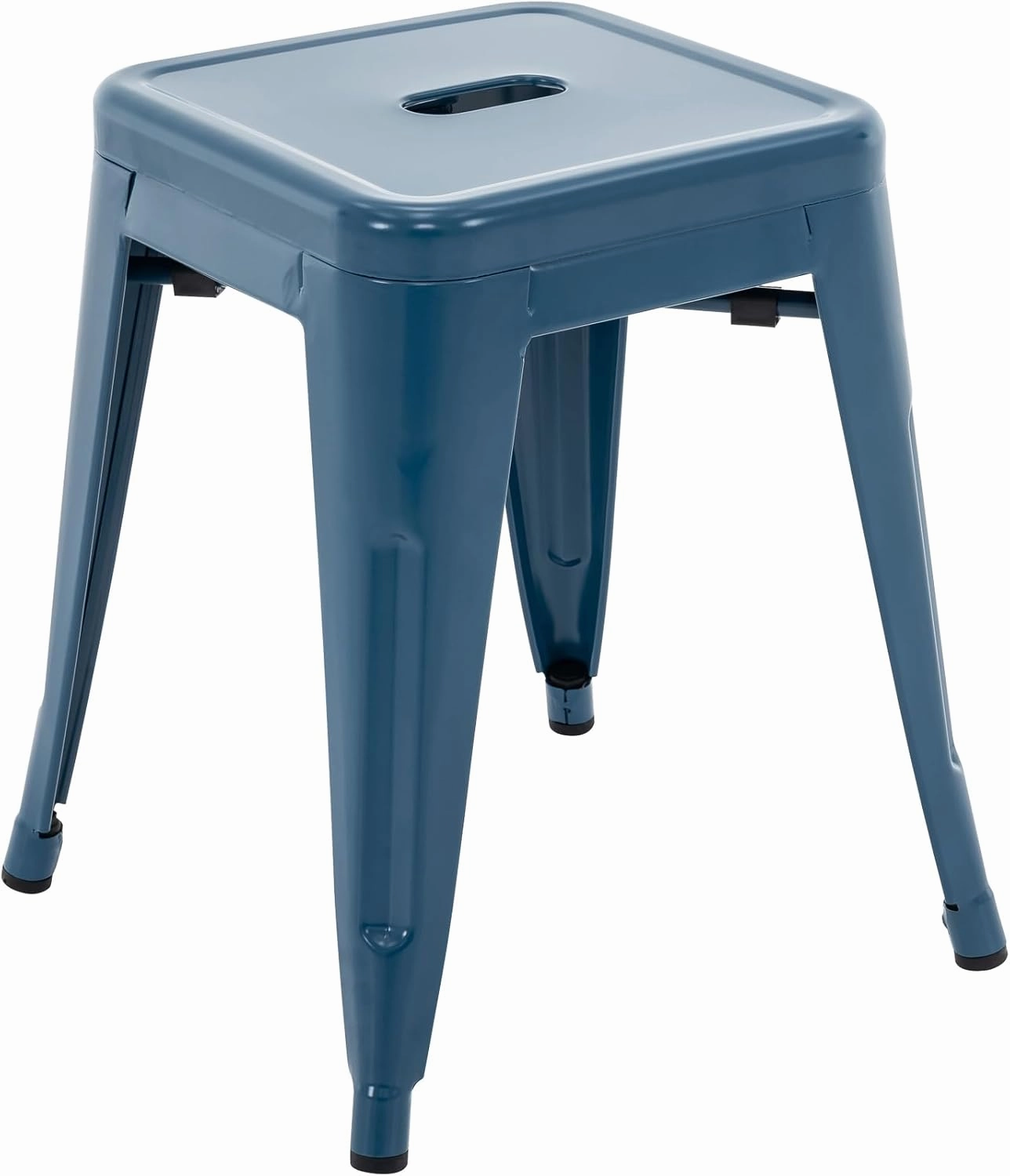 Brage Living 18 Inch Industrial Metal Stool Set of 4, Stackable Backless Metal Dining Chairs for Indoor Outdoor, Kitchen Short Stools (Deep Blue)