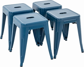 Brage Living 18 Inch Industrial Metal Stool Set of 4, Stackable Backless Metal Dining Chairs for Indoor Outdoor, Kitchen Short Stools (Deep Blue)