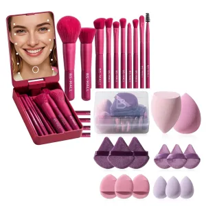 BS-MALL Travel Makeup Brush Set Foundation Powder Concealers Eye Shadows Makeup Set with 14 Pcs Makeup Sponge