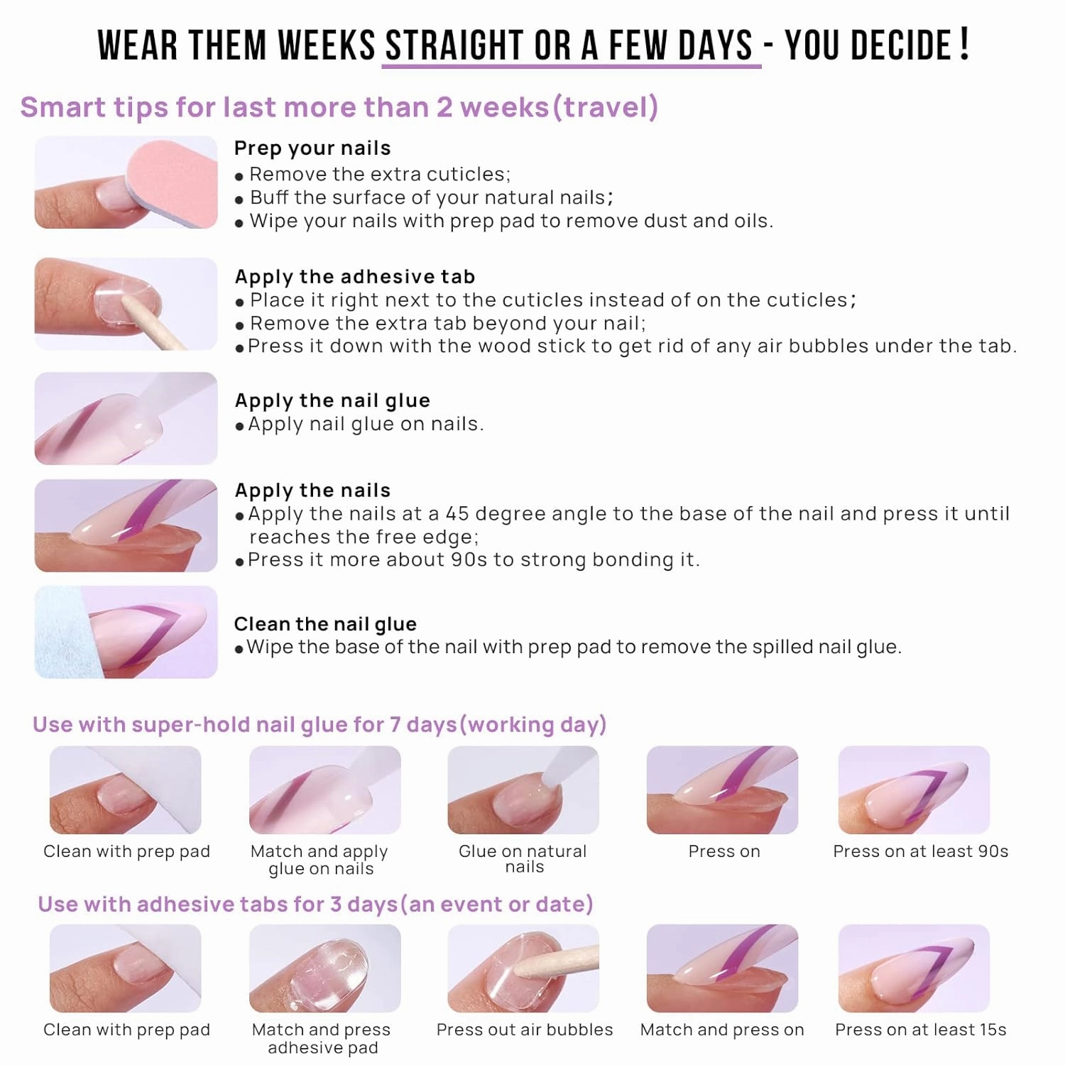 BTArtbox Press on Nails Short - White French Tip Press On Nails Square, Chrome Glazed Glue On Nails, Stick On Nails in 15 Sizes - 30 Soft Gel Fake Nail Kit, Be Elegant