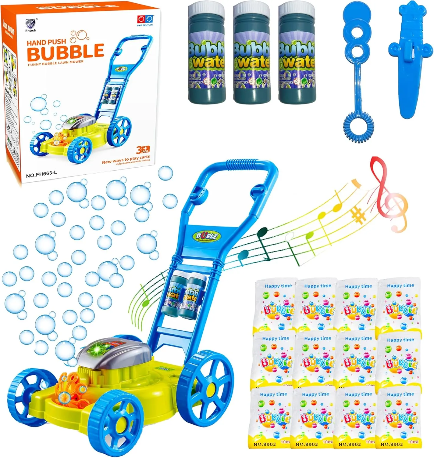 Bubble Lawn Mower for Toddlers 3 . Kids Bubble Blower Machine, Indoor Outdoor Push Gardening Toys, Halloween Birthday Gifts Toys for Preschool Baby，Party Summer Backyard Toys for Baby Girls (Blue)