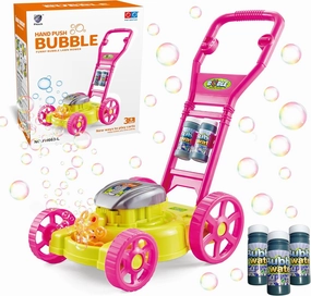 Bubble Lawn Mower for Toddlers 3 . Kids Bubble Blower Machine, Indoor Outdoor Push Gardening Toys, Halloween Birthday Gifts Toys for Preschool Baby，Party Summer Backyard Toys for Baby Girls (RED)