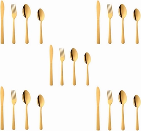 Buyer Star 20-Piece Gold Silverware Flatware Set Stainless Steel Travel Eating Utensil for Picnic Camping, Service for 5, Dishwasher Safe