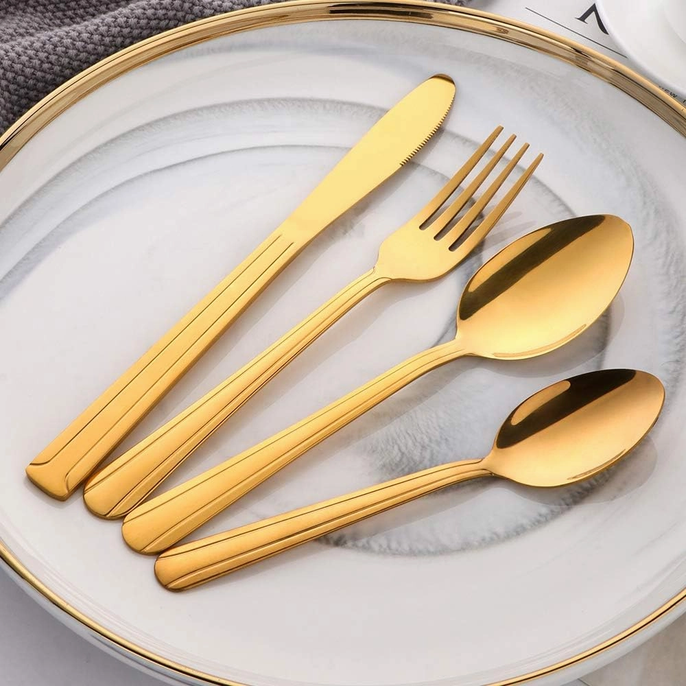 Buyer Star 20-Piece Gold Silverware Flatware Set Stainless Steel Travel Eating Utensil for Picnic Camping, Service for 5, Dishwasher Safe