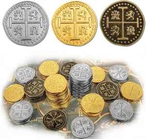 Byhoo 100 Pcs Metal Pirate Token Coins Set, Realistic Treasure Spanish Coins for Pirate Treasure Chest Treasure Hunt Cosplay Toy Board Game