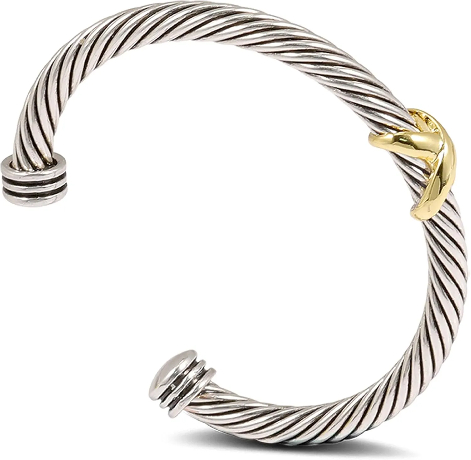 Cable Cuff Bracelets for Women Bangle - Cable Wire Twisted Bracelets Two Tone - Vintage Gold and Silver Cross Bracelet Jewelry