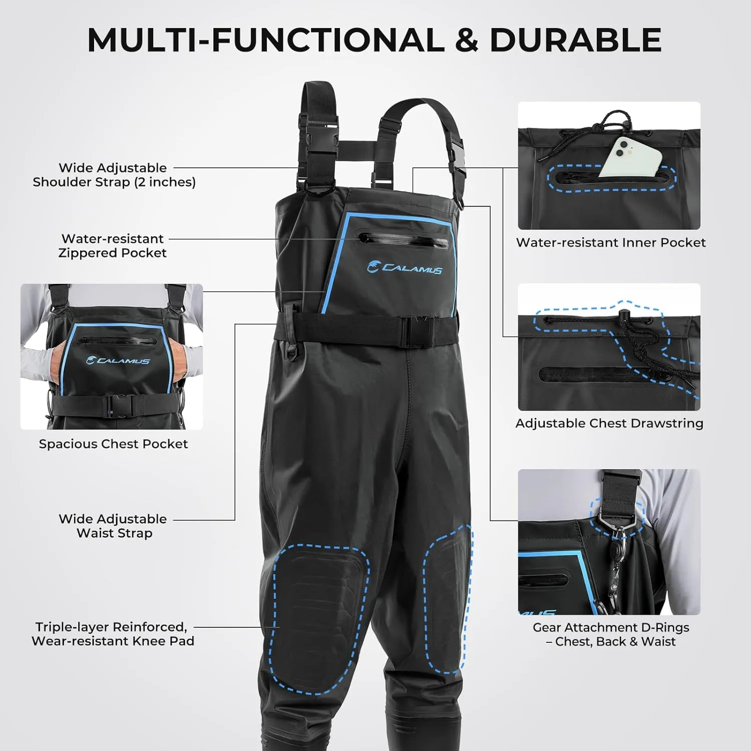Calamus WaveWalker Fishing Waders for Men & Women, 100% Waterproof PVC Waders with Slip-Resistant Boots, Tear-Resistant Nylon
