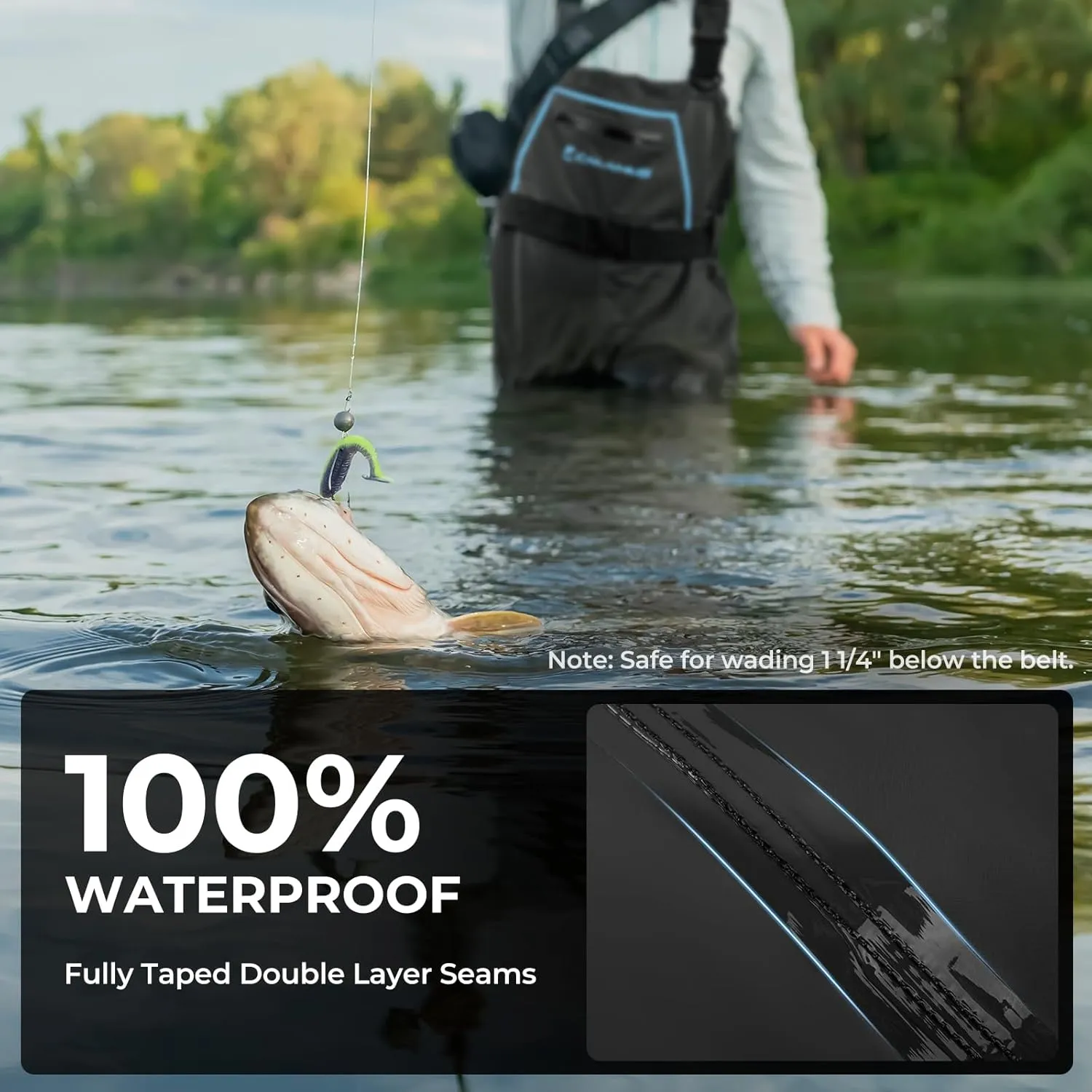 Calamus WaveWalker Fishing Waders for Men & Women, 100% Waterproof PVC Waders with Slip-Resistant Boots, Tear-Resistant Nylon
