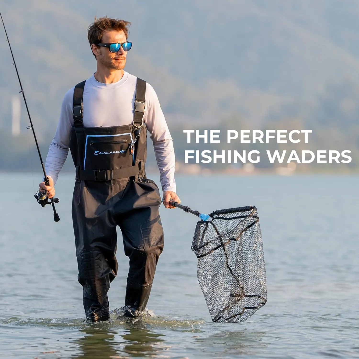 Calamus WaveWalker Fishing Waders for Men & Women, 100% Waterproof PVC Waders with Slip-Resistant Boots, Tear-Resistant Nylon