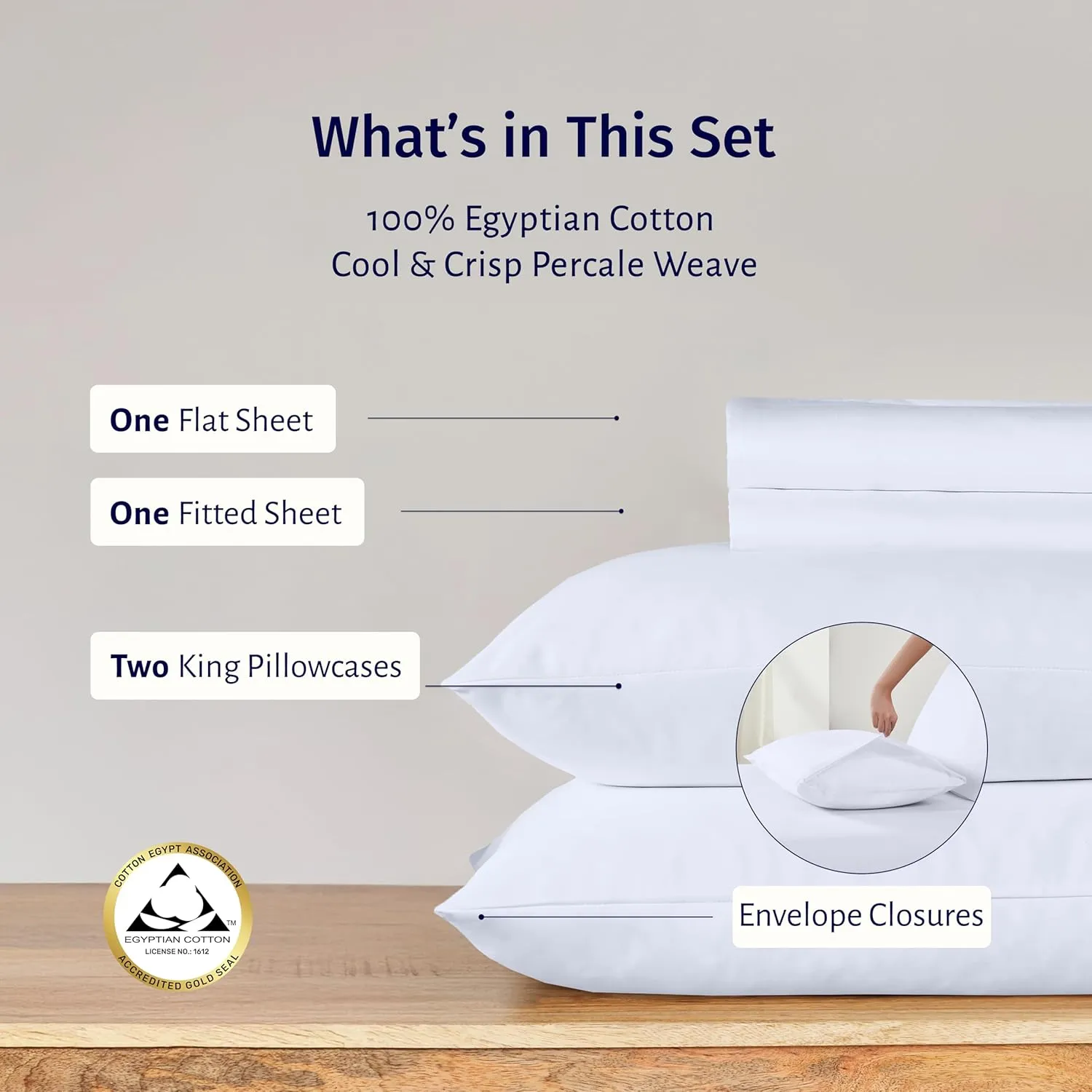California Design Den Deep Pocket California King Sheet Set - Certified 100% Egyptian Cotton Bed Sheets, Crisp Percale, Cool & Durable Luxury Bedding Set - White