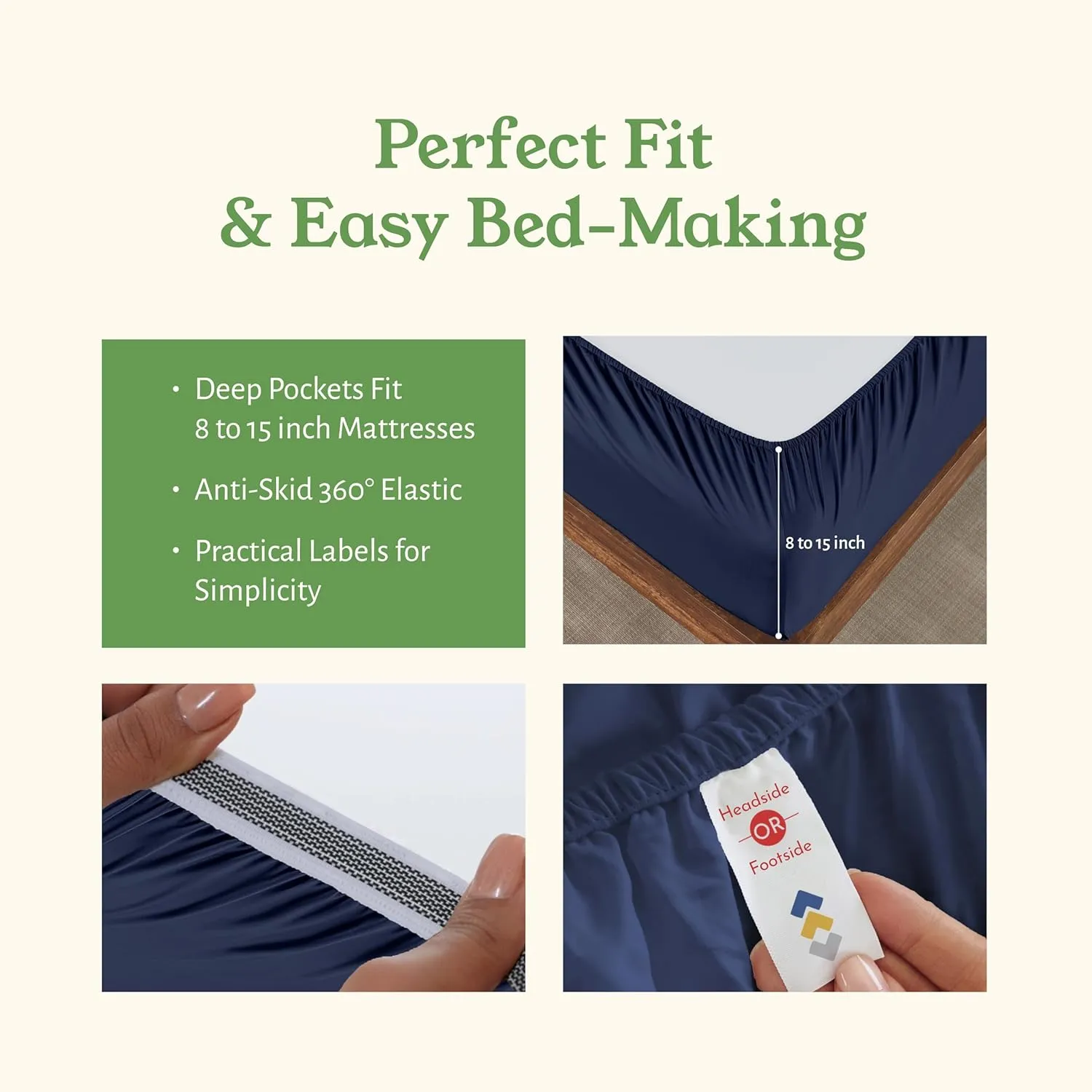 California Design Den Queen Size Sheet Set - Soft 100% Organic Cotton Bed Sheets with Deep Pockets, Crisp Percale, Breathable and Durable Bedding Set - Navy Blue