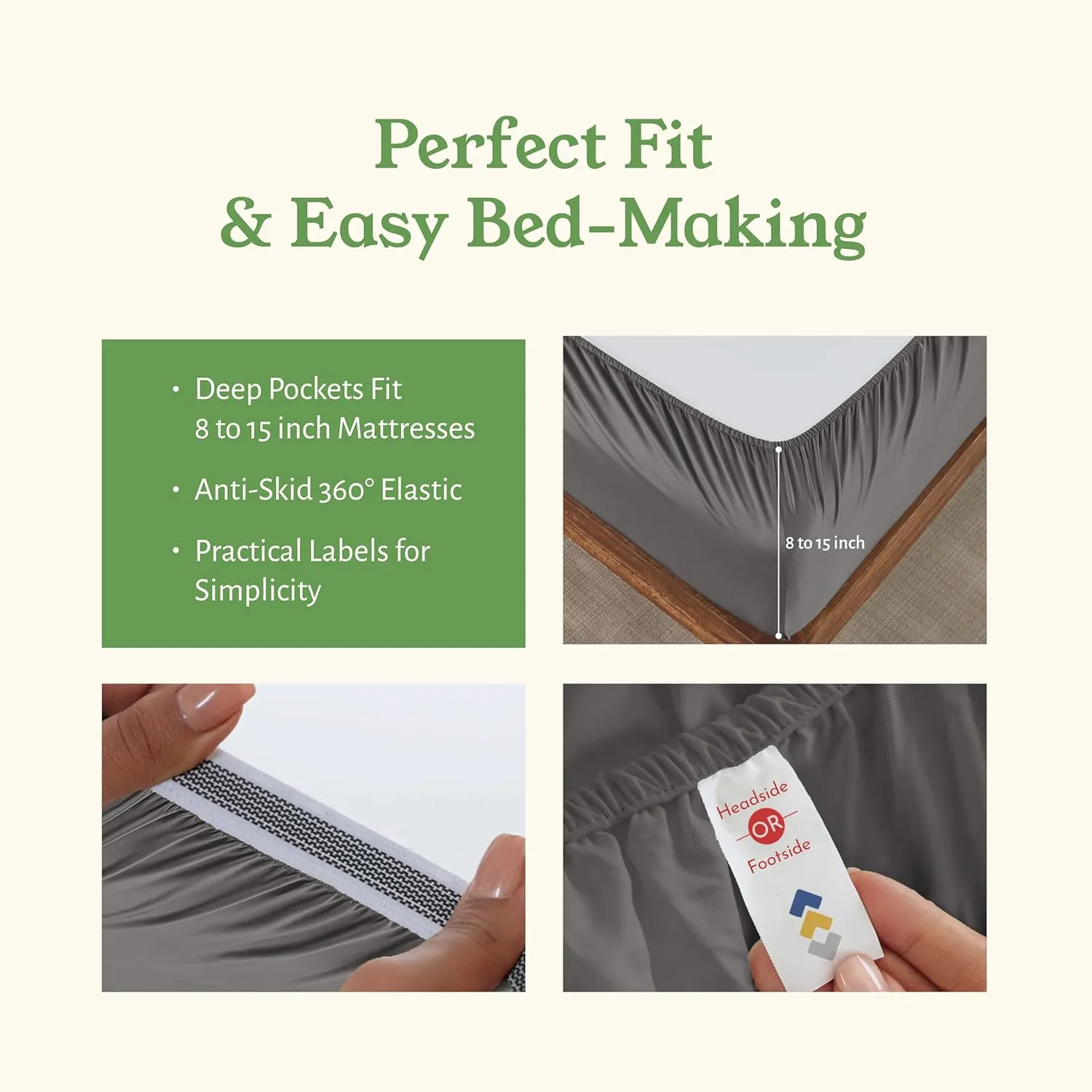 California Design Den Queen Size Sheets - Soft 100% 100% Organic Cotton Sheets with Deep Pockets, Crisp Percale, Breathable and Durable Bedding Set - Grey