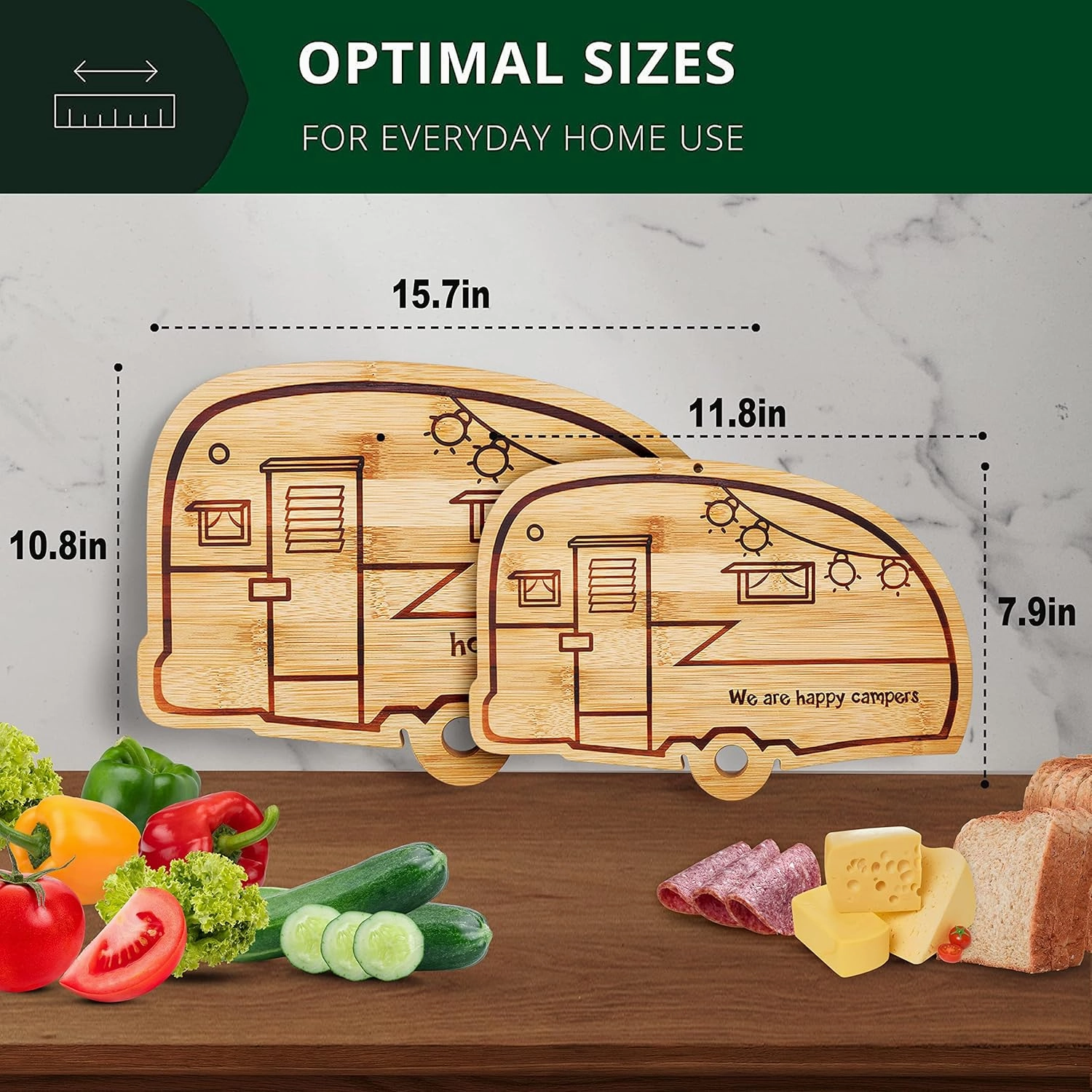 Camper Bamboo Cutting Board Set for RV Kitchen Accessories 2 Pieces, RV Wood Chopping Board Set with Juice Grooves, Hang Hole,for Meat Vegetables & Cheese,Camping Gifts RV Decor Camping Decorations