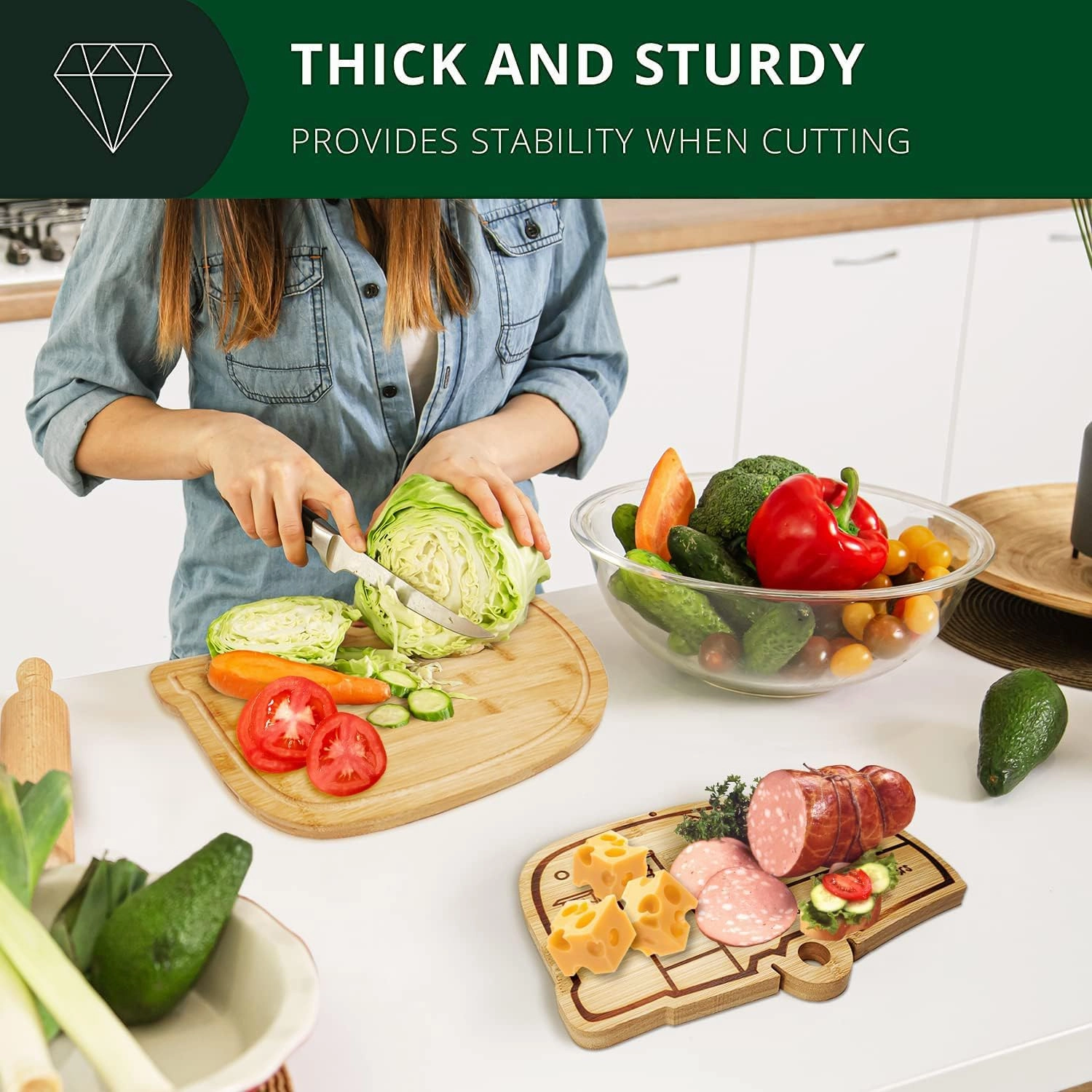 Camper Bamboo Cutting Board Set for RV Kitchen Accessories 2 Pieces, RV Wood Chopping Board Set with Juice Grooves, Hang Hole,for Meat Vegetables & Cheese,Camping Gifts RV Decor Camping Decorations