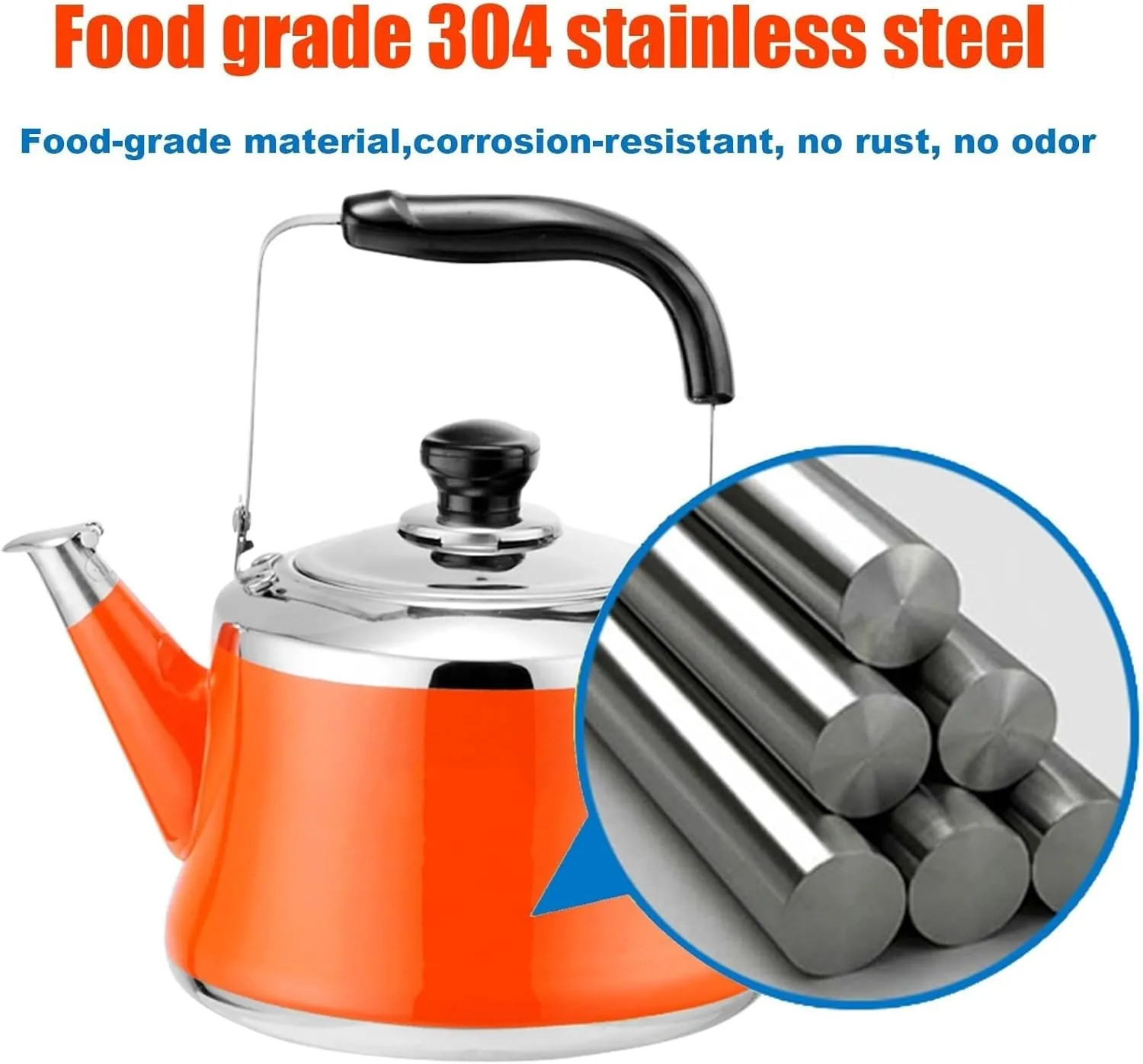 Camping Teapot, 304 Stainless Steel Tea Kettle, with Cool Touch Ergonomic Handle Designed Whistling Tea Pot for Induction Gas Electric Halogen Stoves(3L)