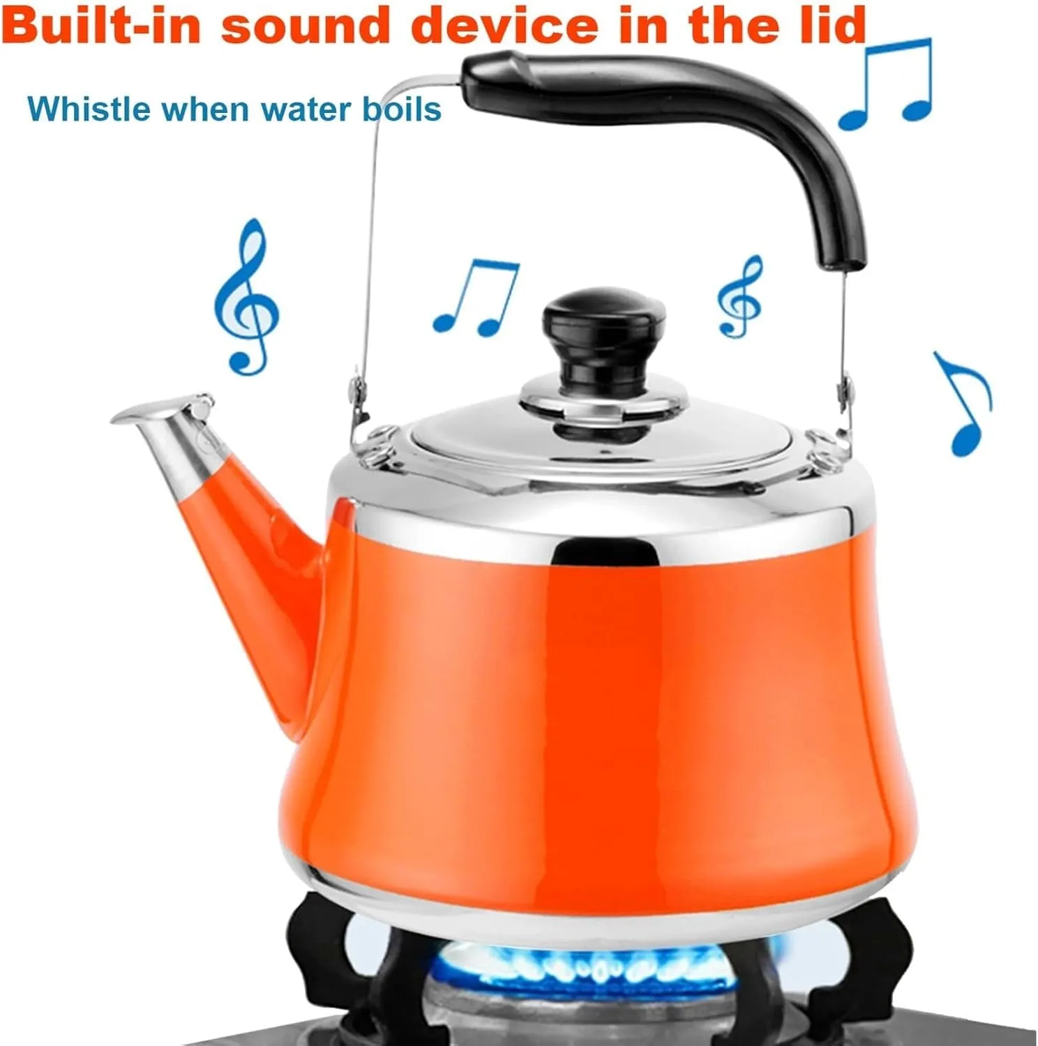 Camping Teapot, 304 Stainless Steel Tea Kettle, with Cool Touch Ergonomic Handle Designed Whistling Tea Pot for Induction Gas Electric Halogen Stoves(3L)