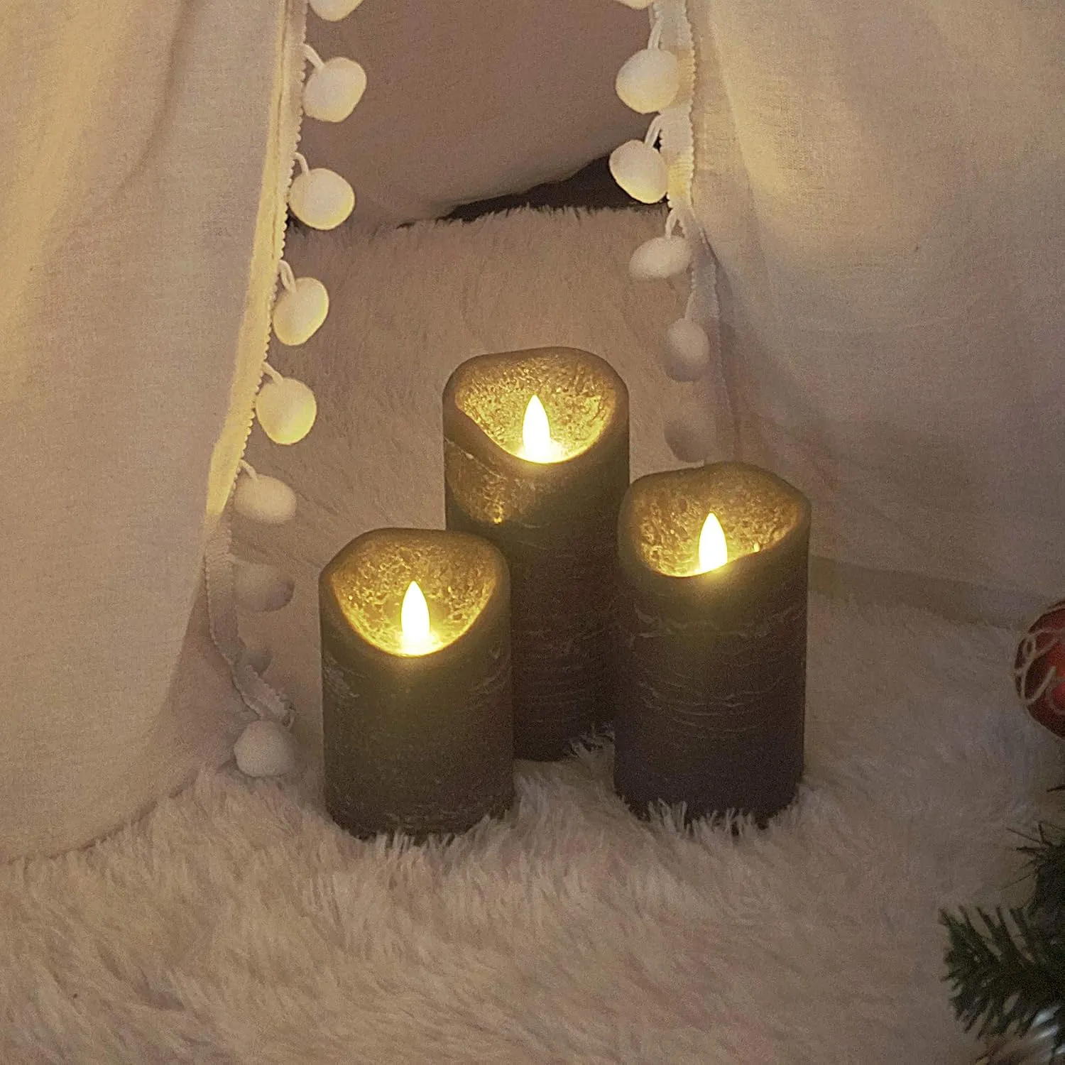 Candle Choice Battery Operated Flameless Candles with Timer Real Wax Realistic Flickering Electric LED Pillars Automatic Built-in Daily Cycle Timer 6-Hour on 18-Hour Off Set of 3 Rustic Texture Gray