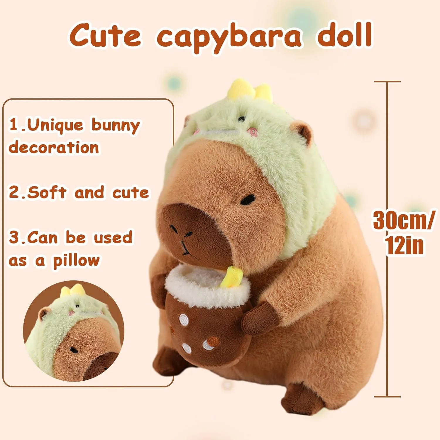 Capybara Plush Toy Pillow, 12" Cute Capybara Stuffed Animal, Soft Plushie Toy Doll Pillow for Girls & Boys, Kawaii Stuffed Animal Hugging Birthday Decorations Gifts