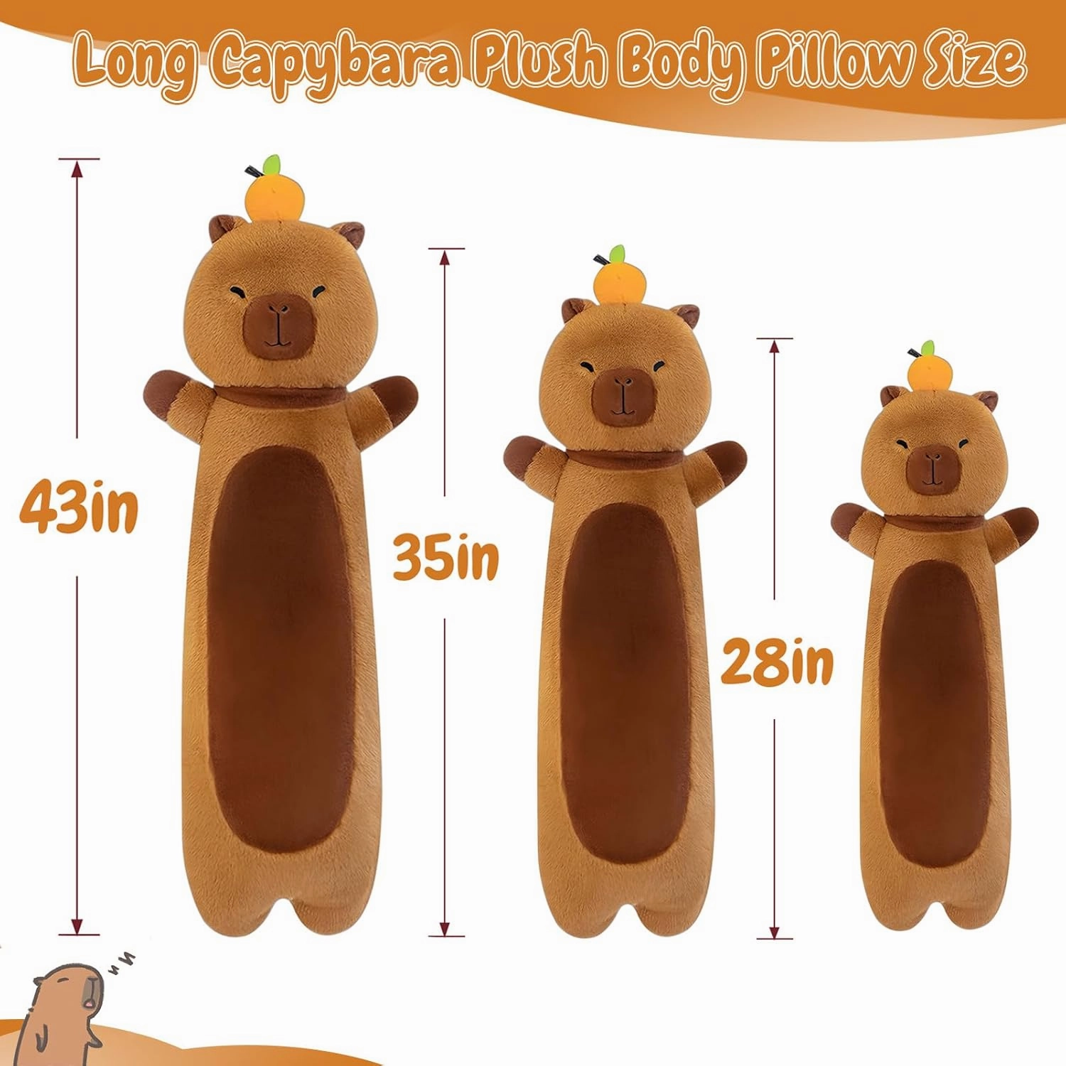 Capybara Plush Pillow with Orange, 43" Long Soft Plush Capybara Plushie Stuffed Toy Gift for Boys & Girls