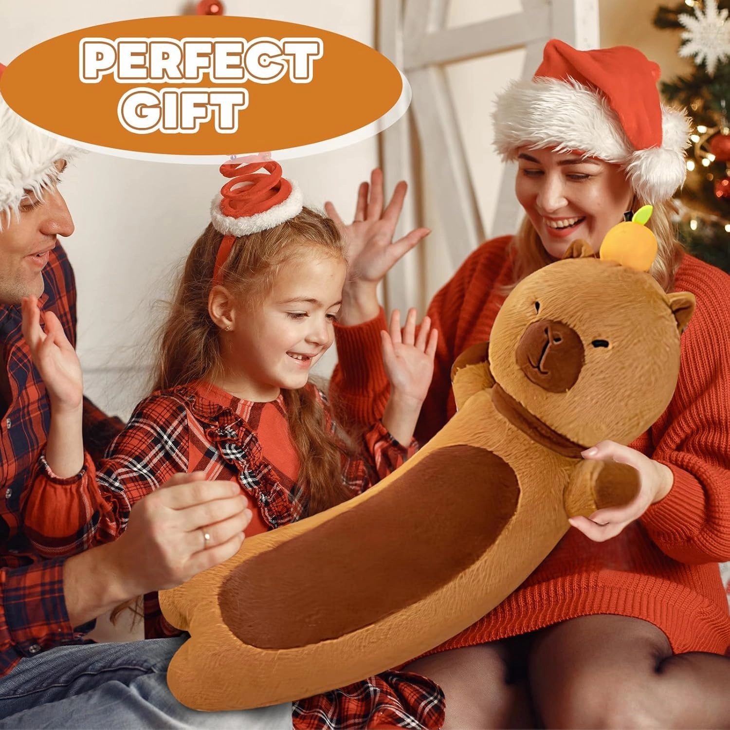 Capybara Plush Pillow with Orange, 43" Long Soft Plush Capybara Plushie Stuffed Toy Gift for Boys & Girls
