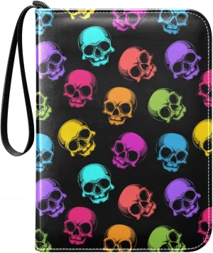 Card Binder 400 Pockets Colorful Skulls Trading Card Binder with 50 Removable Pages，3 Rings Trading Card 4 Pocket Album Folder for Game Cards TCG