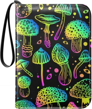 Card Binder 400 Pockets Trippy Colorful Mushroom Trading Card Binder with 50 Removable Pages，3 Rings Trading Card 4 Pocket Album Folder for Game Cards TCG