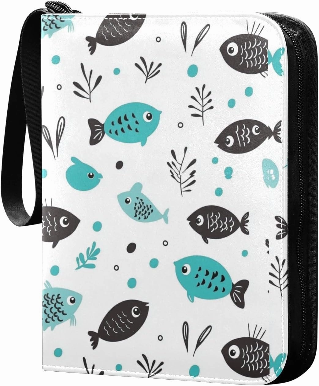card holder case with double sided removable sleeves for game, baseball cards collection Cartoon Cute Black Green Fish