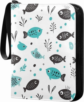 card holder case with double sided removable sleeves for game, baseball cards collection Cartoon Cute Black Green Fish